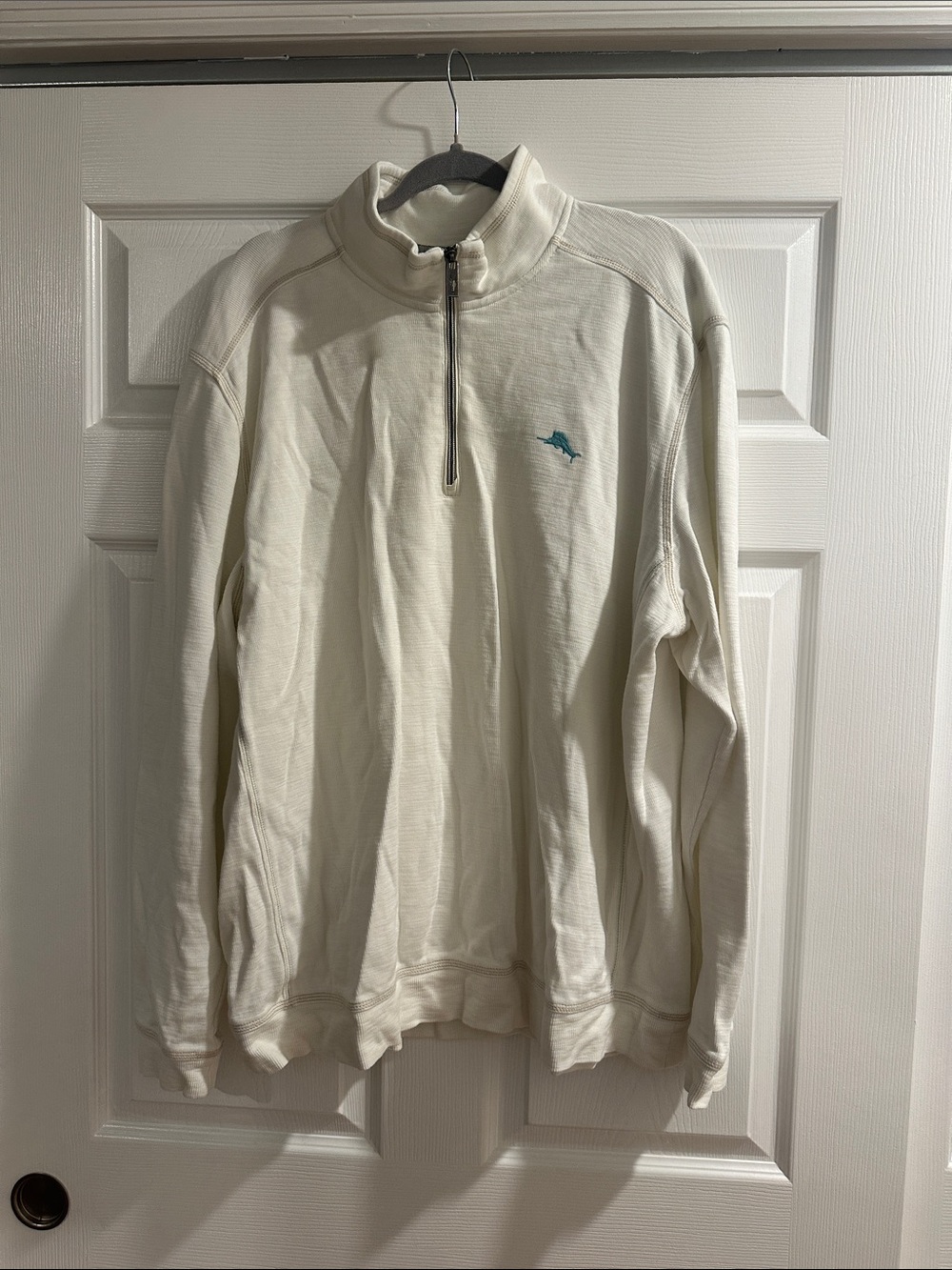 Tommy Bahama Cream Quarter-Zip Pullover with Teal Logo (2XLT)